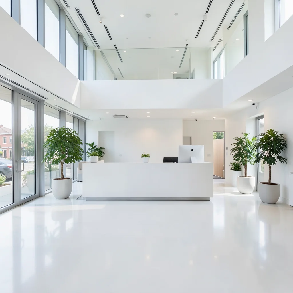 Hall de bureau moderne et impeccable après un entretien professionnel